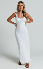 Lucas Midi Dress - Ruched Bust Linen Dress in White