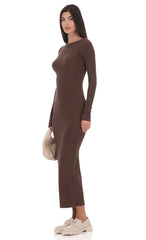 Ribbed Open Back Maxi Dress in Brown