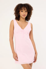 Luck & Trouble Gracie V Neck Broderie Mini Dress Pink