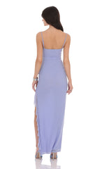 Ruffle Mesh Square Neck Maxi Dress in Periwinkle