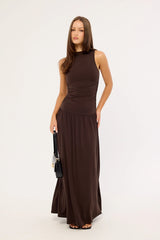 Perfect Stranger Camille High Neck Maxi Dress Brown