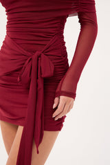 Luck & Trouble Elyse Off Shoulder Long Sleeve Mini Dress Burgundy