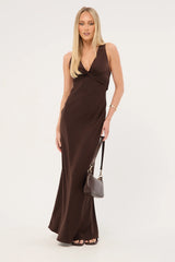 Perfect Stranger Ellie Twist Front Maxi Dress Brown