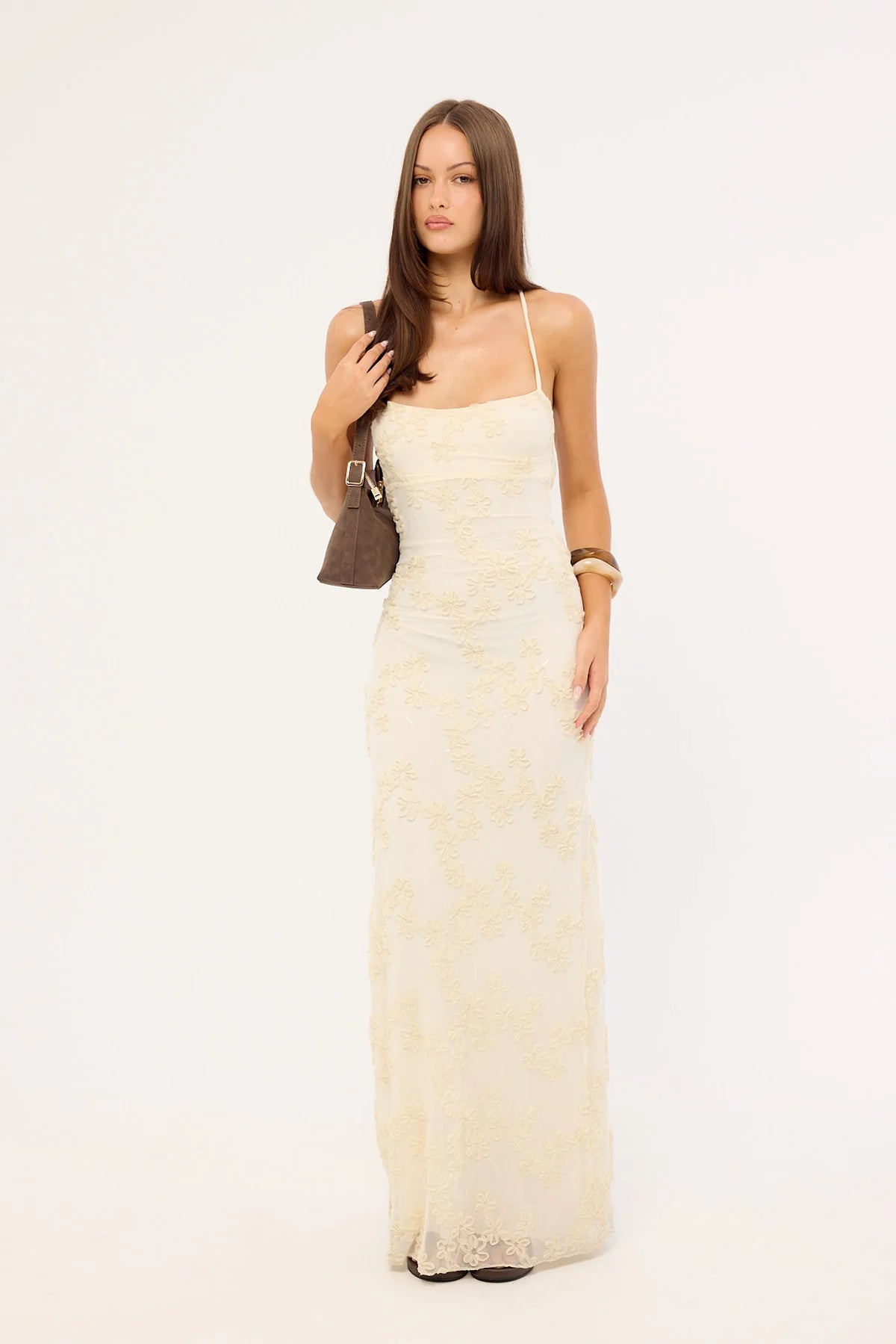 Luck & Trouble Nala Lace Up Back Maxi Dress Cream