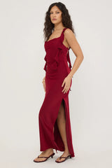 Luck & Trouble Slight Cowl Ruffle Maxi Dress Wine