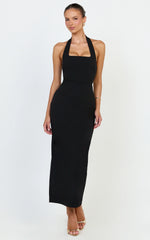 Holly Midi Dress - Halter Neck Column Dress in Black