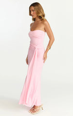 Aria Midi Dress - Strapless Tie Waist Dress in Pink
