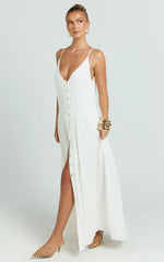 Lucille Maxi Dress - Button Down Front Split Maxi Dress in Off White