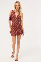 Perfect Stranger Mahli Mesh Halter Mini Dress Brown Check