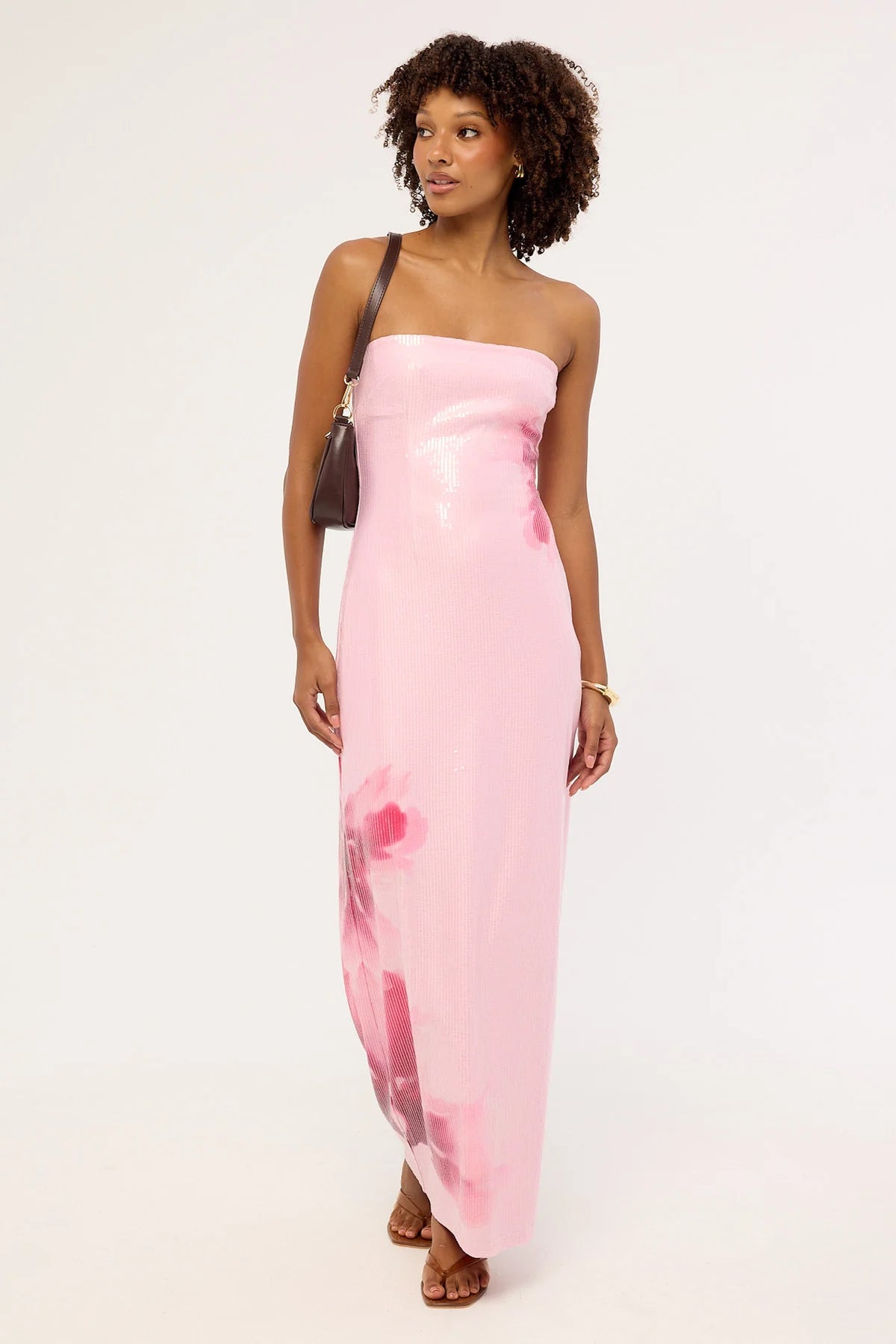 Luck & Trouble Peony Sequin Maxi Dress Pink Print
