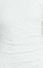 Abbie Mini Dress - Textured Jersey Tip Shoulder Ruched Bodycon Dress in White