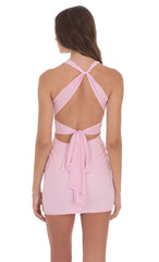 Rhinestone TwistV-Neck Dress in Pink