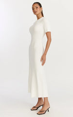 Lanie Midi Dress - Knitted Crew Neck Short Sleeve Dress in Cream