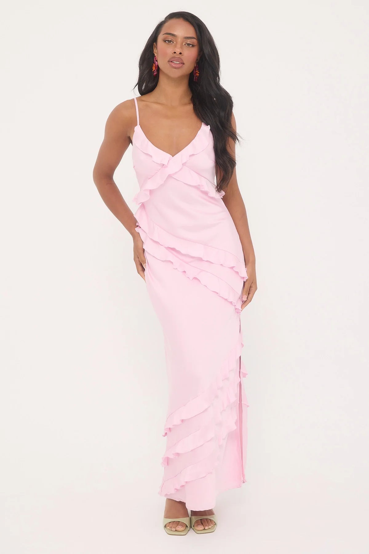 Luck & Trouble Mae Ruffle Recycled Maxi Dress Baby Pink