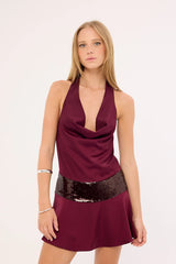 Luck & Trouble Rosseli Sequin Mini Dress Burgundy