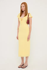 Luck & Trouble Dala Rib Scoop Neck Midi Dress Lemon