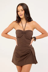 Lioness Dreamscape Halter Mini Dress Chocolate