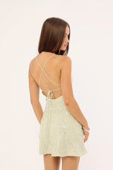 Luck & Trouble Mirabel Tie Back Mini Dress Sage