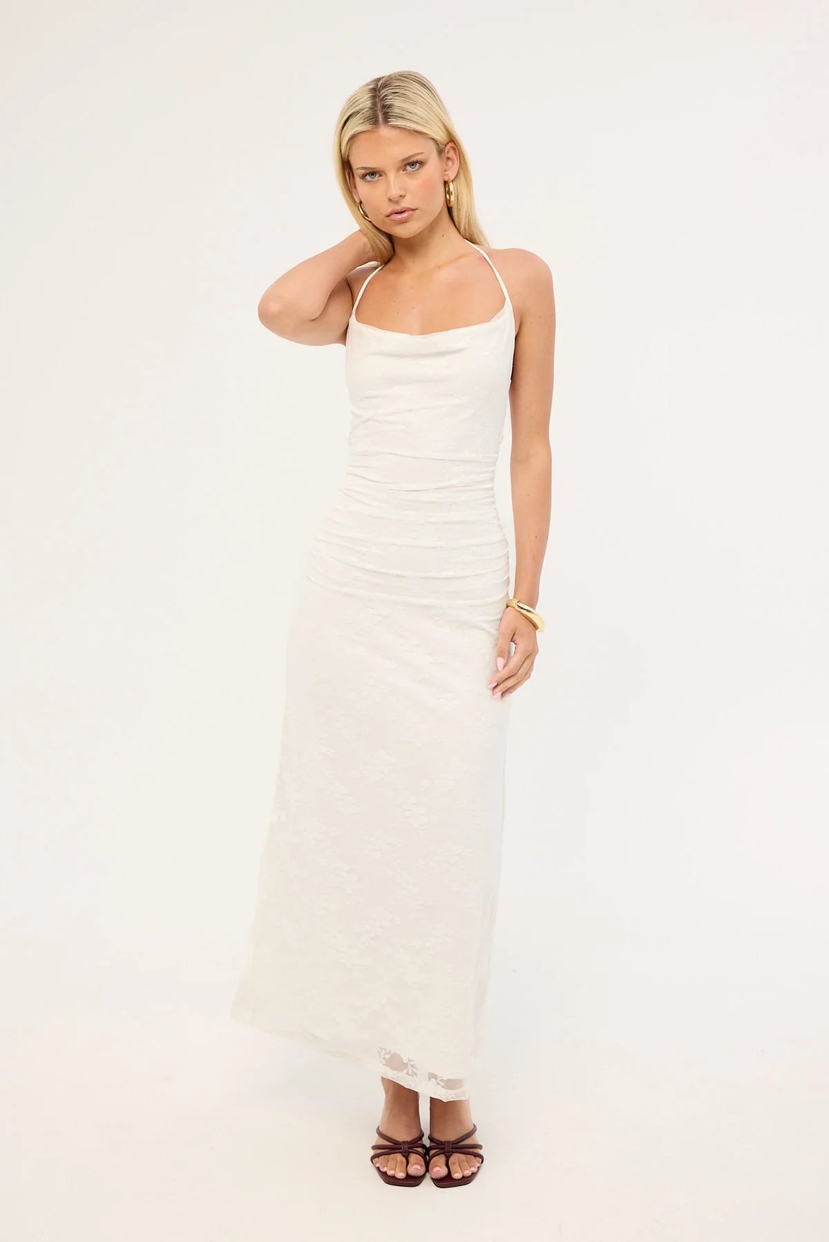 Luck & Trouble Celeste Lace Midi Dress White