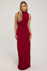 Perfect Stranger Rosewood High Neck Maxi Dress Burgundy