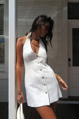 Perfect Stranger Halter Suiting Vest Mini Dress White