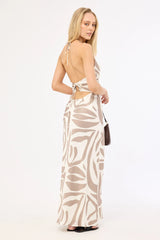 Perfect Stranger Shea Halter Maxi Dress Taupe Print