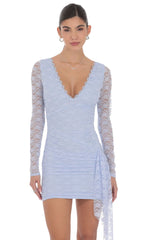 Lace Long Sleeve Tassel Dress in Light Blue