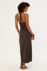 Luck & Trouble Palma Halter Midi Dress Brown