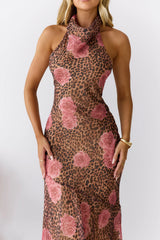 Savanna Rose Halter Maxi Dress Leopard