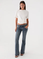 Carson Low Rise Eyelet Jeans - Blue Wash