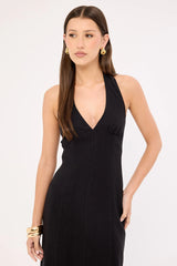 Perfect Stranger Tessa Halter Linen Maxi Dress Black