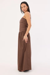 Luck & Trouble Strapless Drop Waist Midi Dress Brown