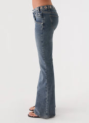Carson Low Rise Eyelet Jeans - Blue Wash